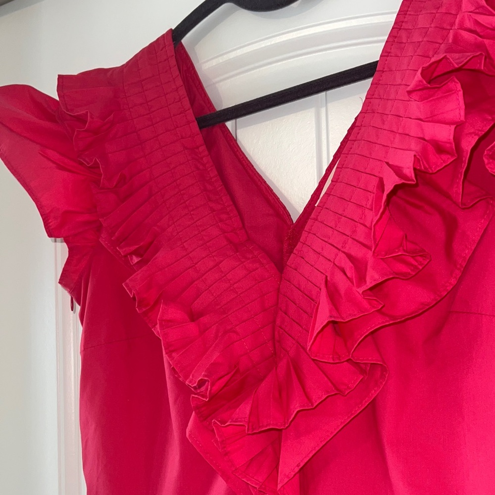 NWOT Women's Pink Ruffle V-Neck Peplum Top - Picture 3 of 8